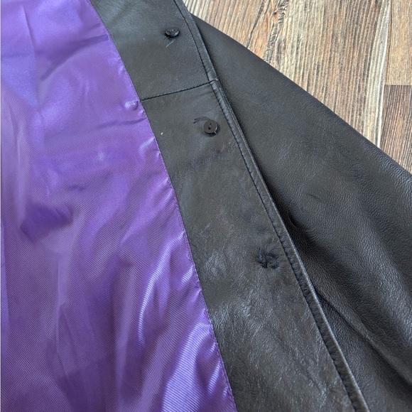 J.G. Hook Black Leather Jacket Womens Lg Button Front Purple Lined Classic Chic - Picture 15 of 15